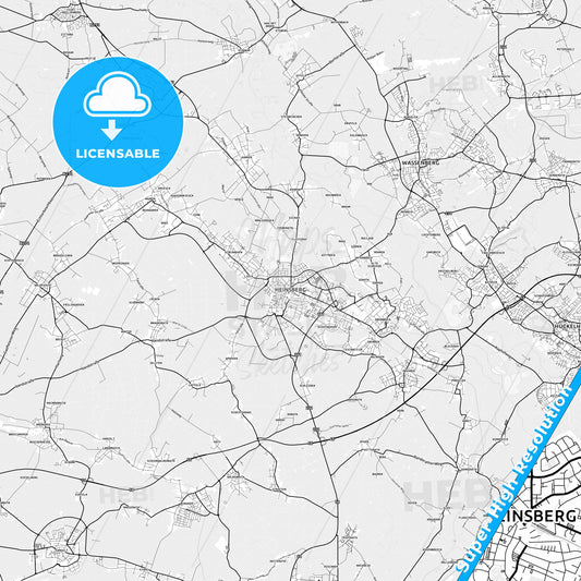 Heinsberg, Germany light map with streetnames, citynames and districts