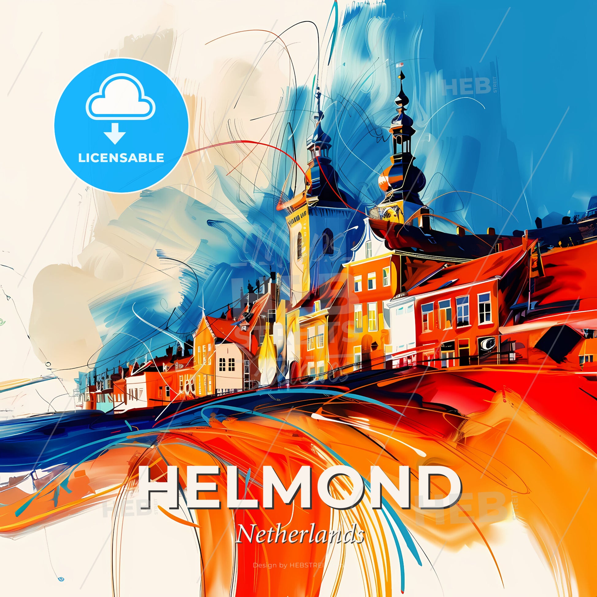 Vibrant Helmond, Netherlands - A Colorful Painting Of A Town - Square format print template