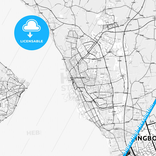 Helsingborg, Sweden light map with streetnames, citynames and districts