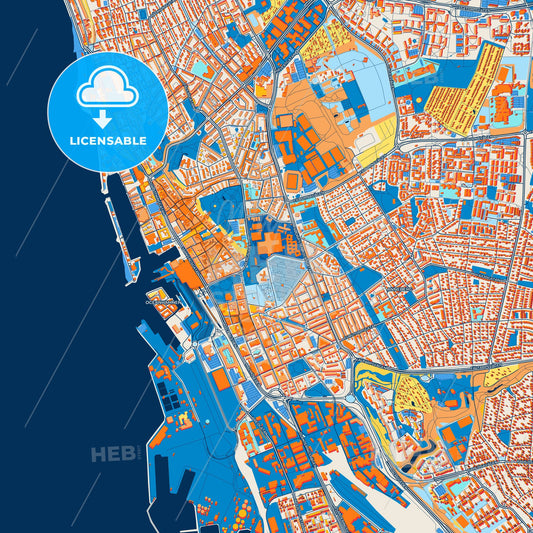 Colorful Helsingborg Street Map with Labels and Buildings