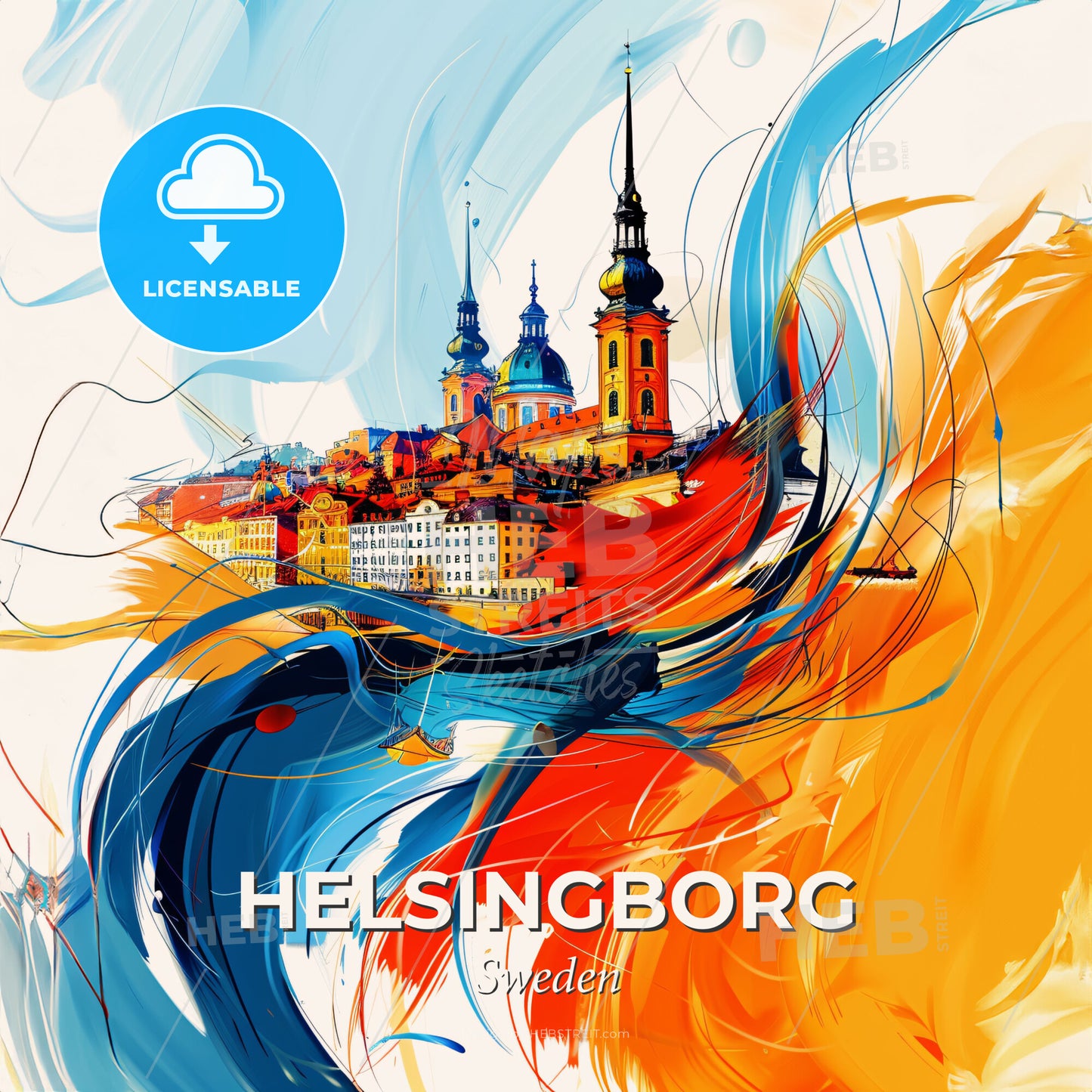 Vibrant Helsingborg, Sweden - A Painting Of A City - Square format print template