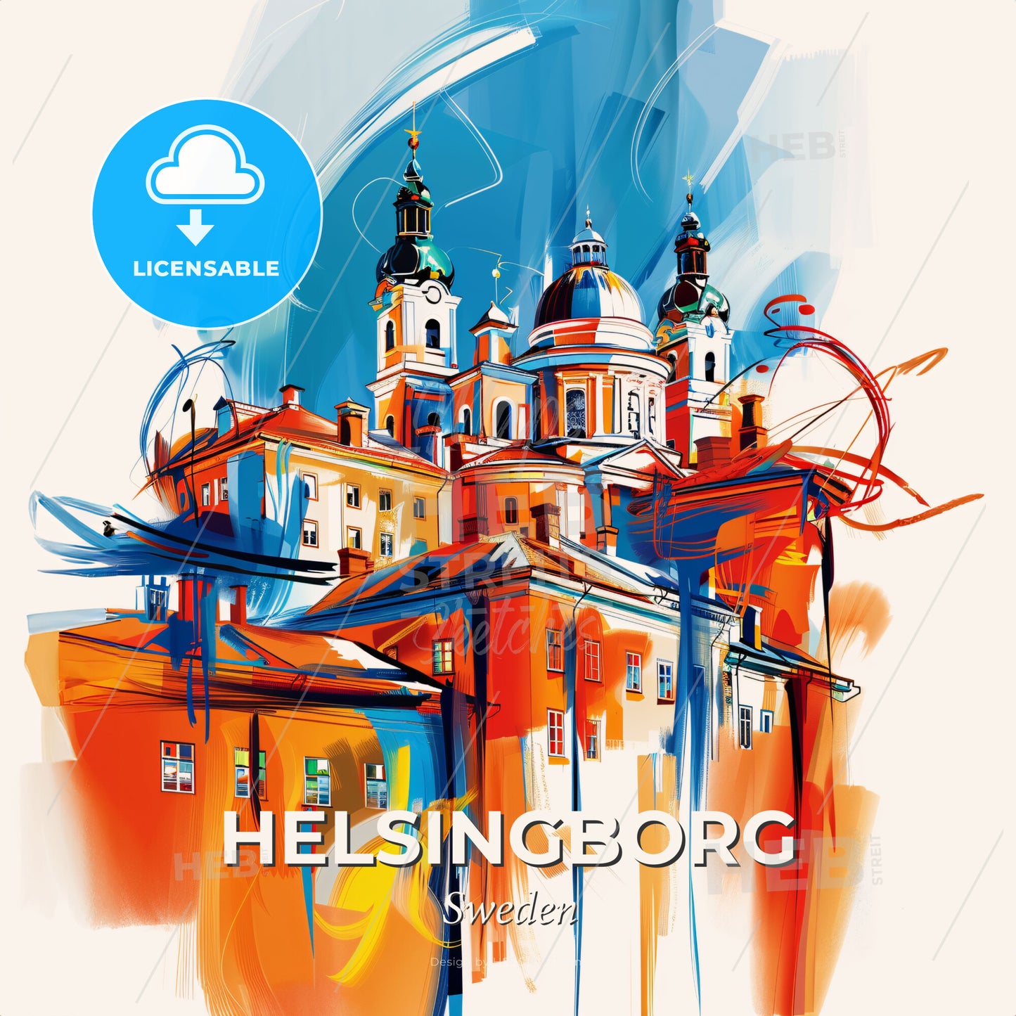 Vibrant Helsingborg, Sweden - A Painting Of A Building - Square format print template