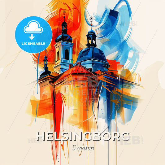 Vibrant Helsingborg, Sweden - A Painting Of A Building With A Colorful Design - Square format print template
