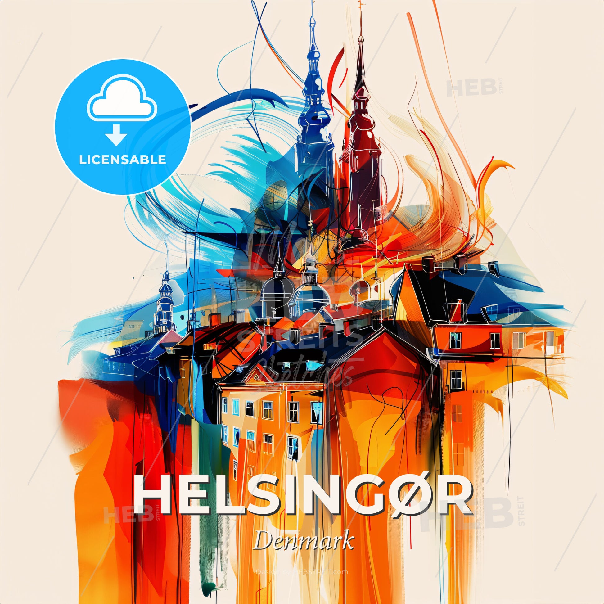 Vibrant Helsingør, Denmark - A Painting Of Buildings And Towers - Square format print template