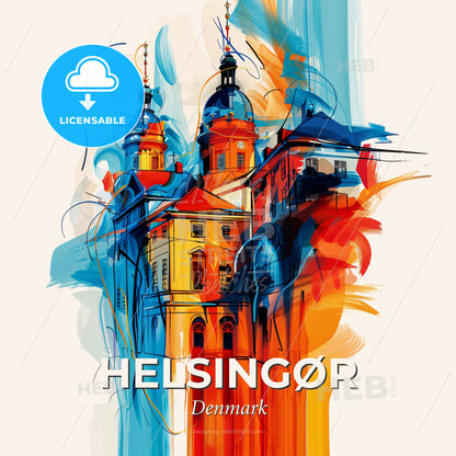 Vibrant Helsingør, Denmark - A Painting Of A Building - Square format print template