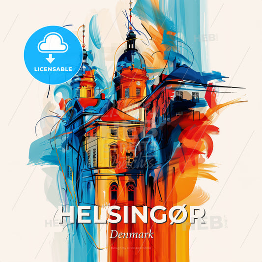 Vibrant Helsingør, Denmark - A Painting Of A Building - Square format print template