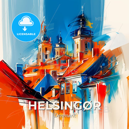 Vibrant Helsingør, Denmark - A Painting Of A City - Square format print template