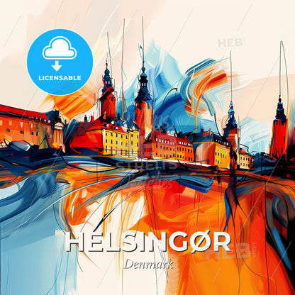 Vibrant Helsingør, Denmark - A Colorful Painting Of A City - Square format print template