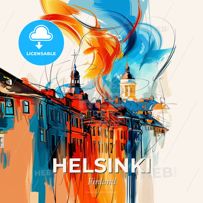 Vibrant Helsinki, Finland - A Painting Of A City - Square format print template
