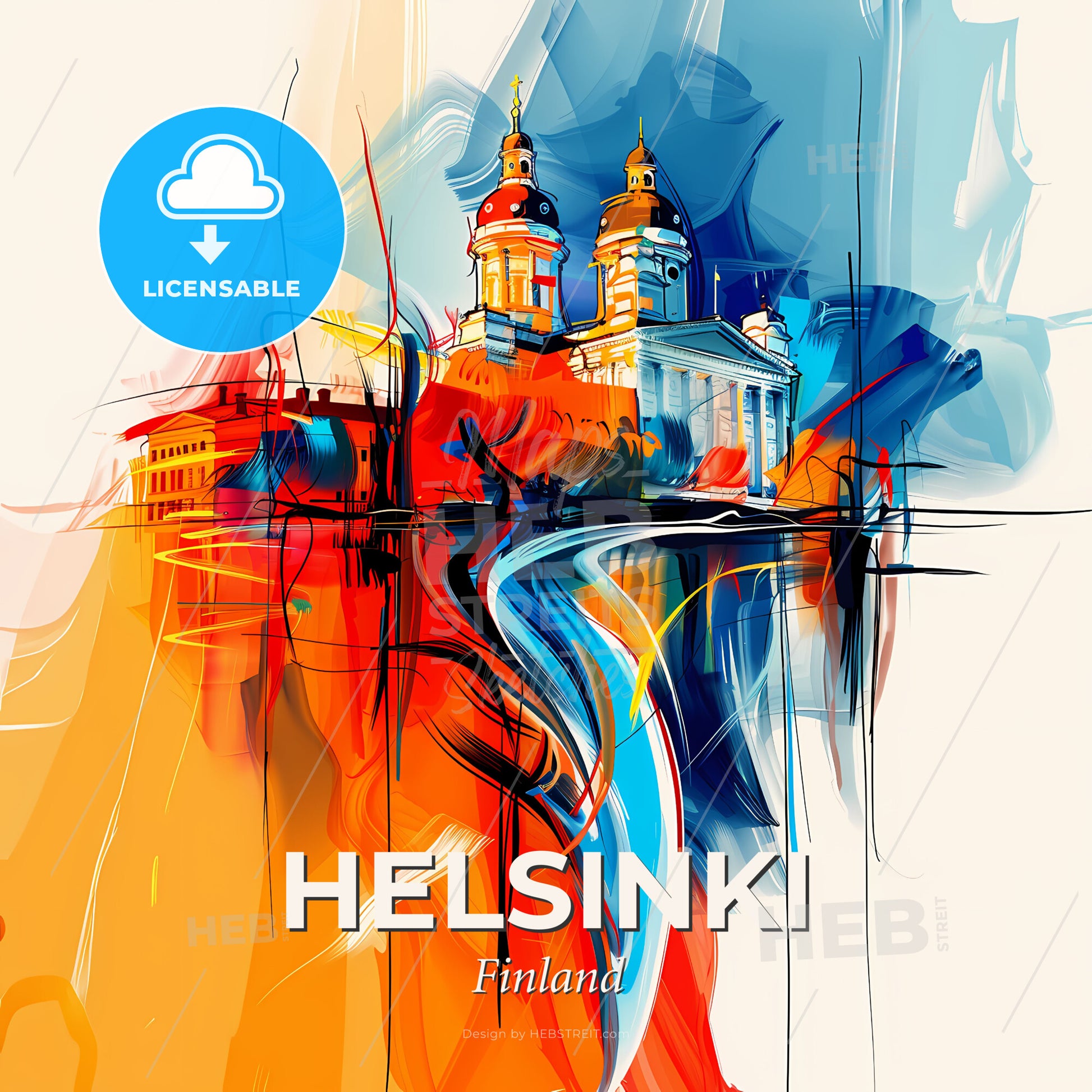 Vibrant Helsinki, Finland - A Painting Of A Building - Square format print template