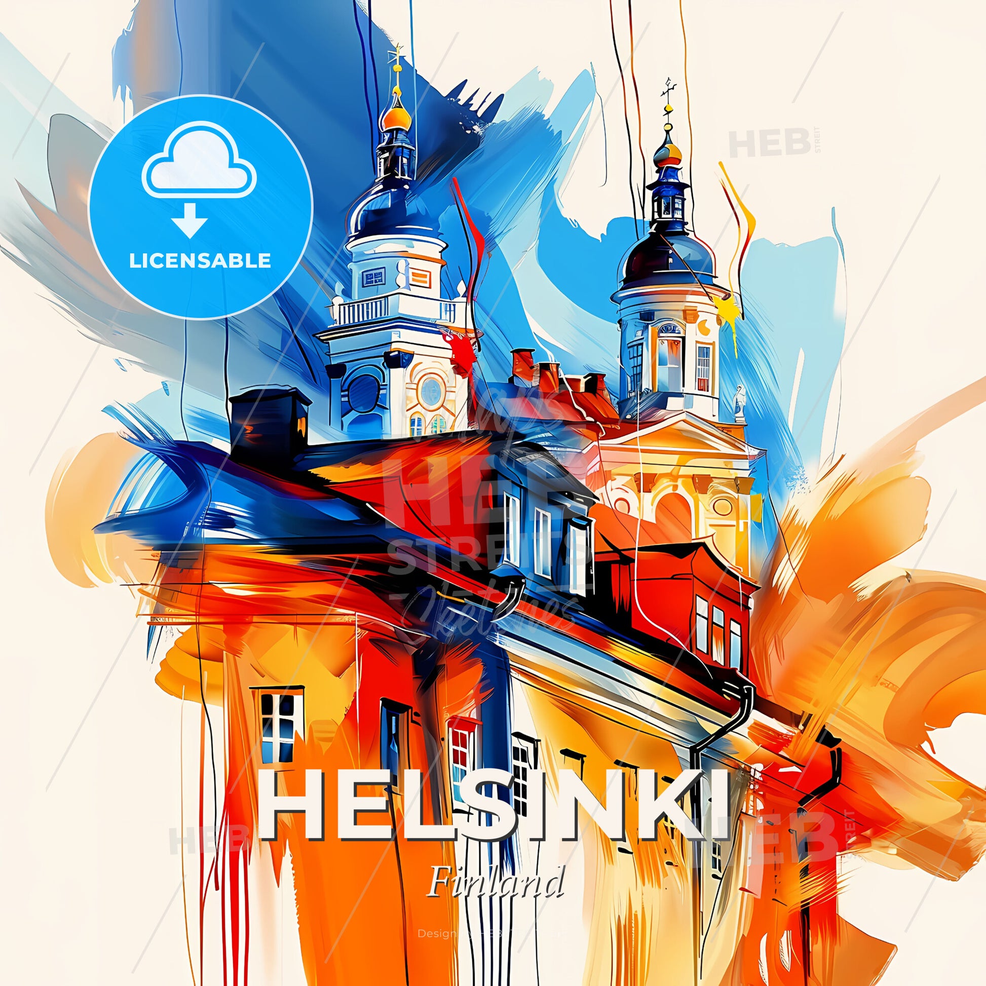 Vibrant Helsinki, Finland - A Painting Of A Building With A Colorful Design - Square format print template