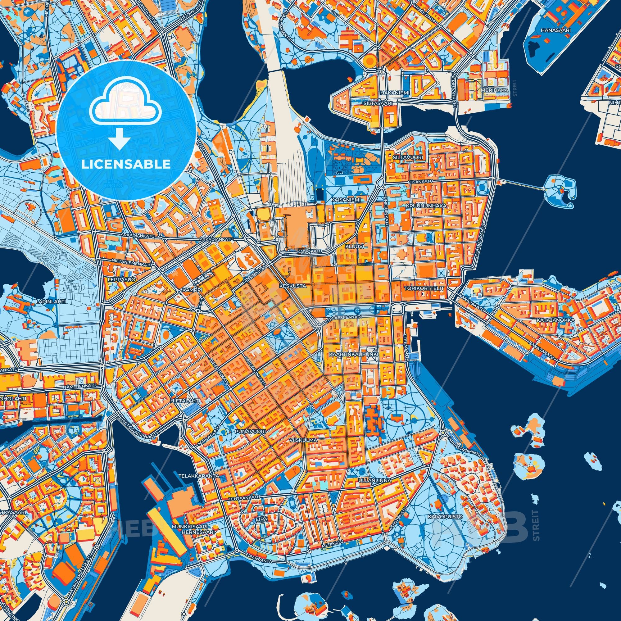 Colorful Helsinki Street Map With Labels And Buildings – HEBSTREITS