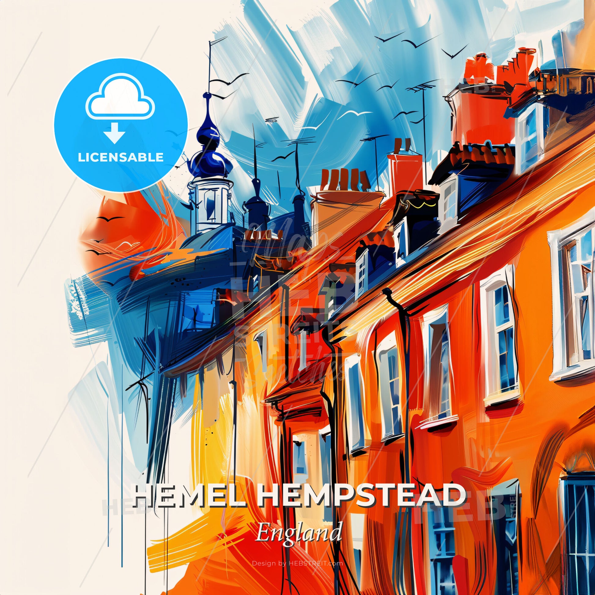 Vibrant Hemel Hempstead, England - A Painting Of A Building - Square format print template