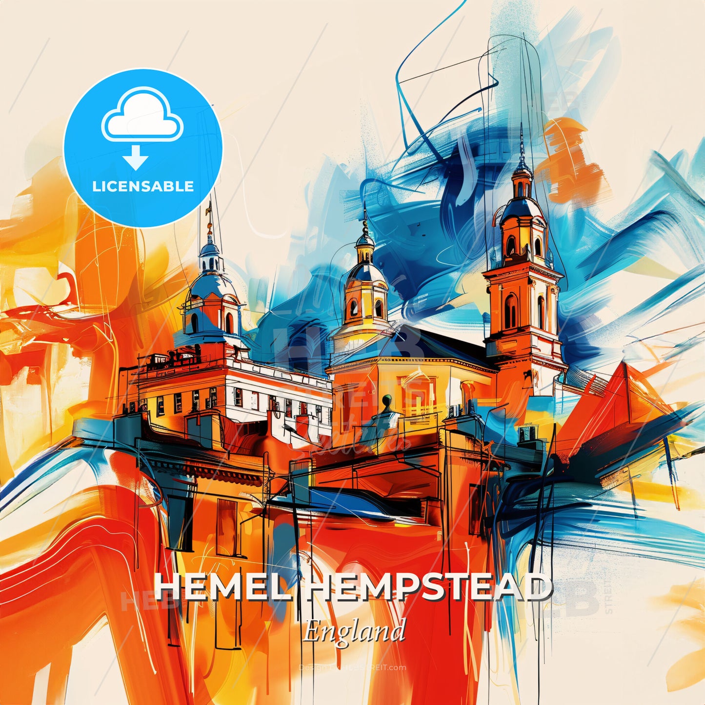 Vibrant Hemel Hempstead, England - A Painting Of A Building - Square format print template
