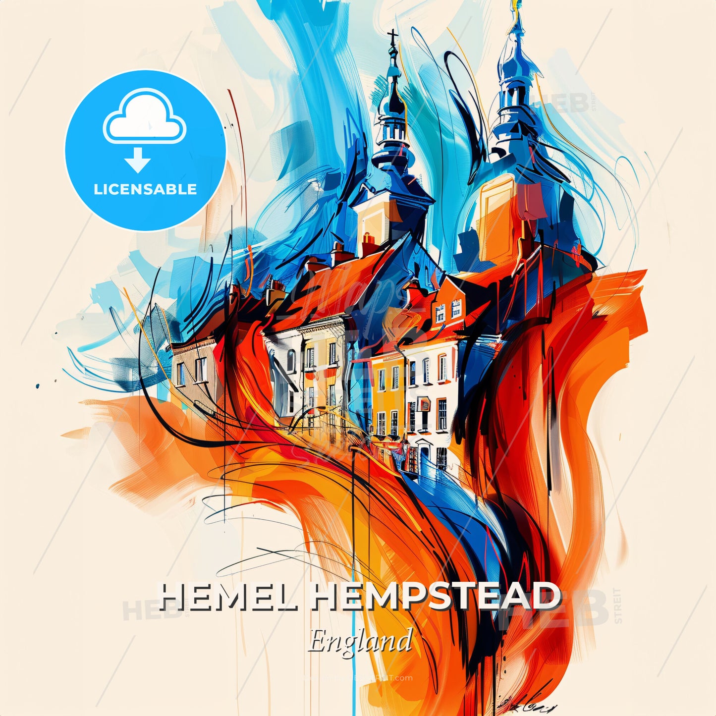 Vibrant Hemel Hempstead, England - A Painting Of A Building - Square format print template