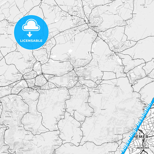 Hemer, Germany light map with streetnames, citynames and districts