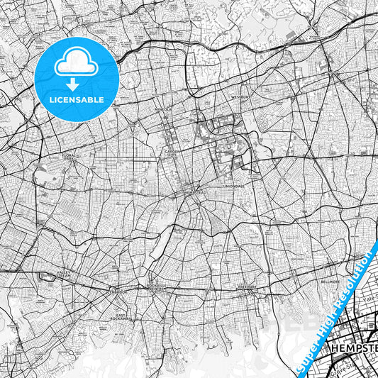 Hempstead, New York light map with streetnames, citynames and districts