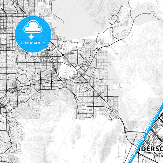 Henderson, Nevada light map with streetnames, citynames and districts