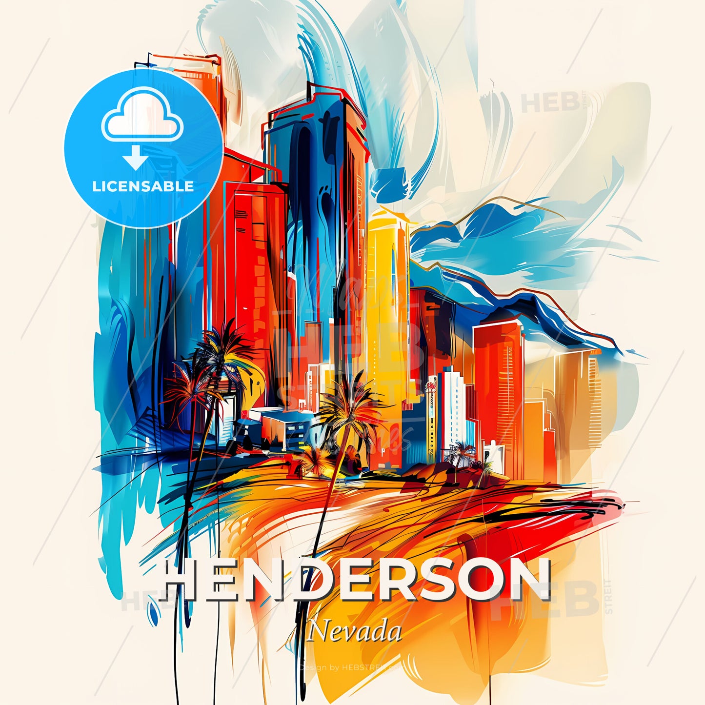 Vibrant Henderson, Nevada - A Colorful Cityscape With Palm Trees - Square format print template