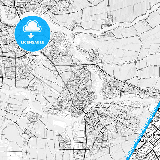 Hendrik-Ido-Ambacht, Netherlands light map with streetnames, citynames and districts