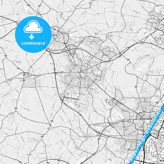 Hengelo, Netherlands light map with streetnames, citynames and districts