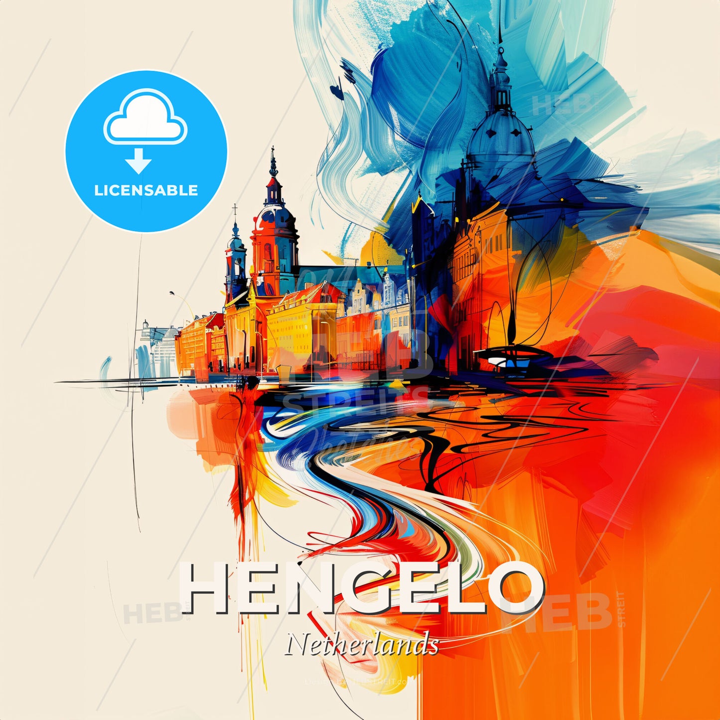 Vibrant Hengelo, Netherlands - A Colorful Painting Of A City - Square format print template