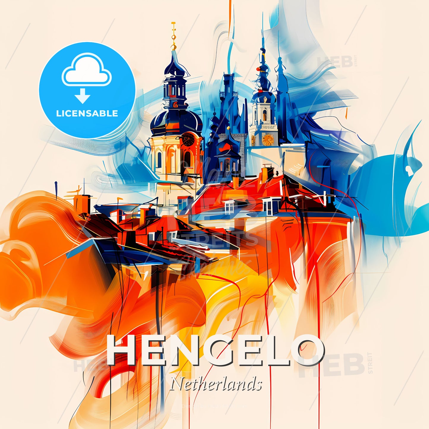 Vibrant Hengelo, Netherlands - A Painting Of A City - Square format print template