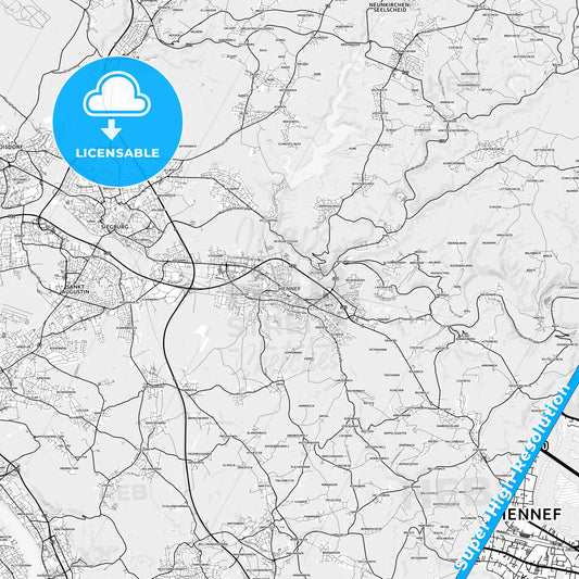 Hennef (Sieg), Germany light map with streetnames, citynames and districts