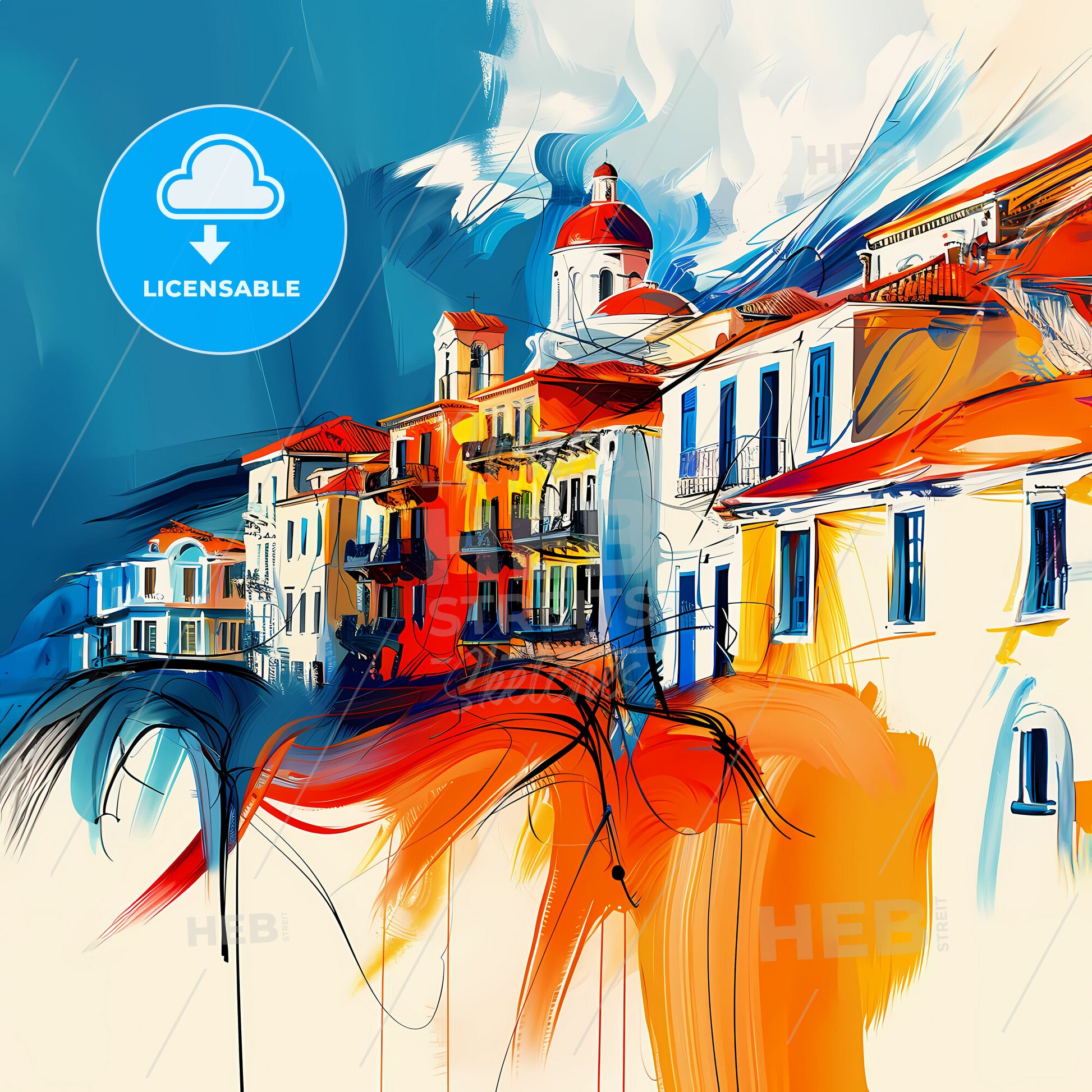 Vibrant Heraklion, Greece - A Colorful Painting Of Buildings