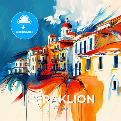 Vibrant Heraklion, Greece - A Colorful Painting Of Buildings - Square format print template