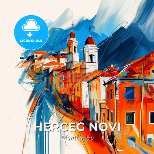 Vibrant Herceg Novi, Montenegro - A Painting Of A City - Square format print template