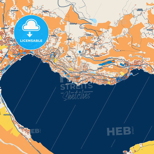Colorful Herceg Novi Street Map with Labels and Buildings