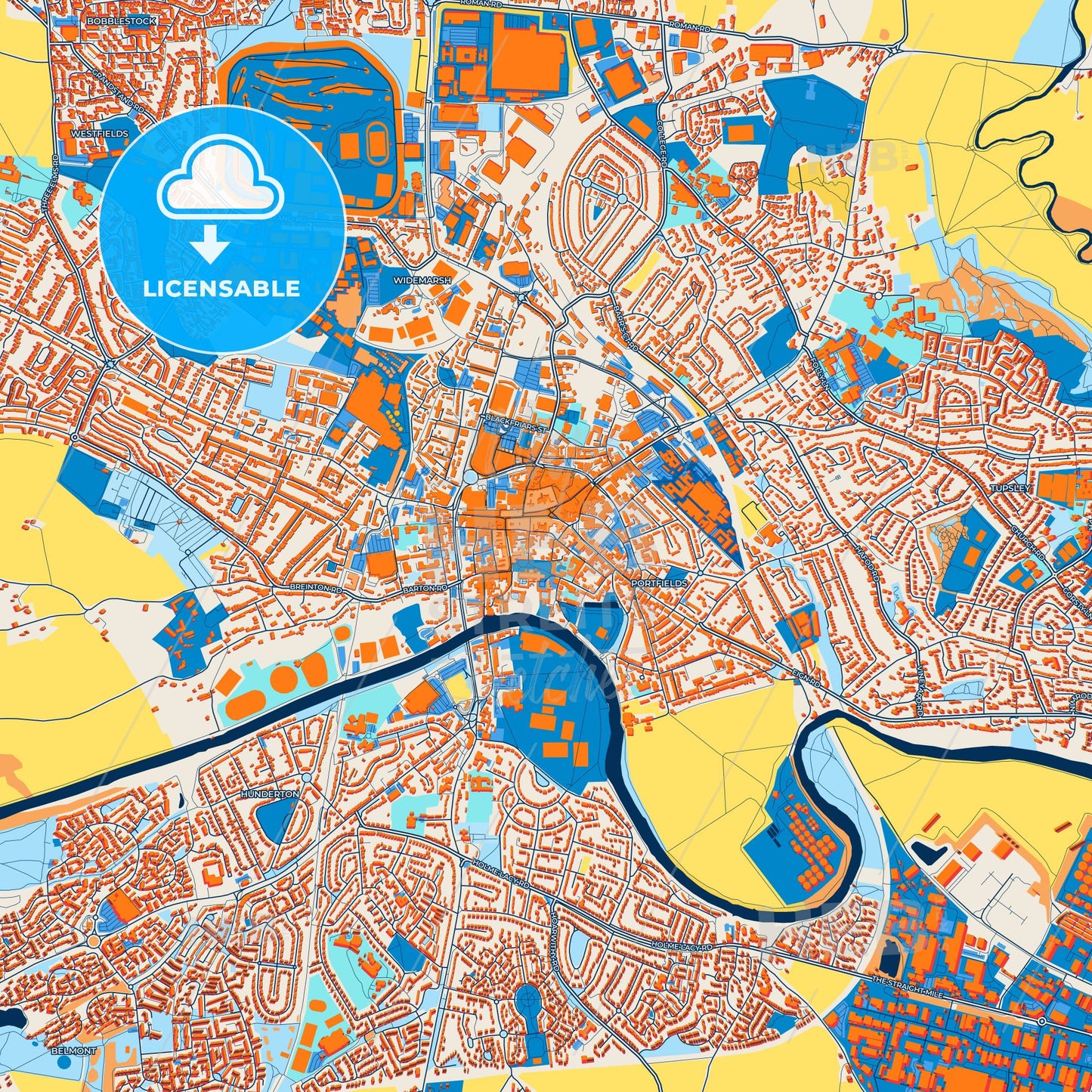 Colorful Hereford Street Map with Labels and Buildings