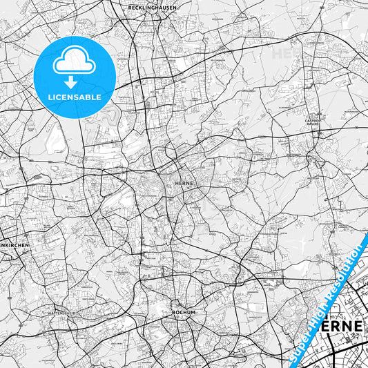 Herne, Germany light map with streetnames, citynames and districts