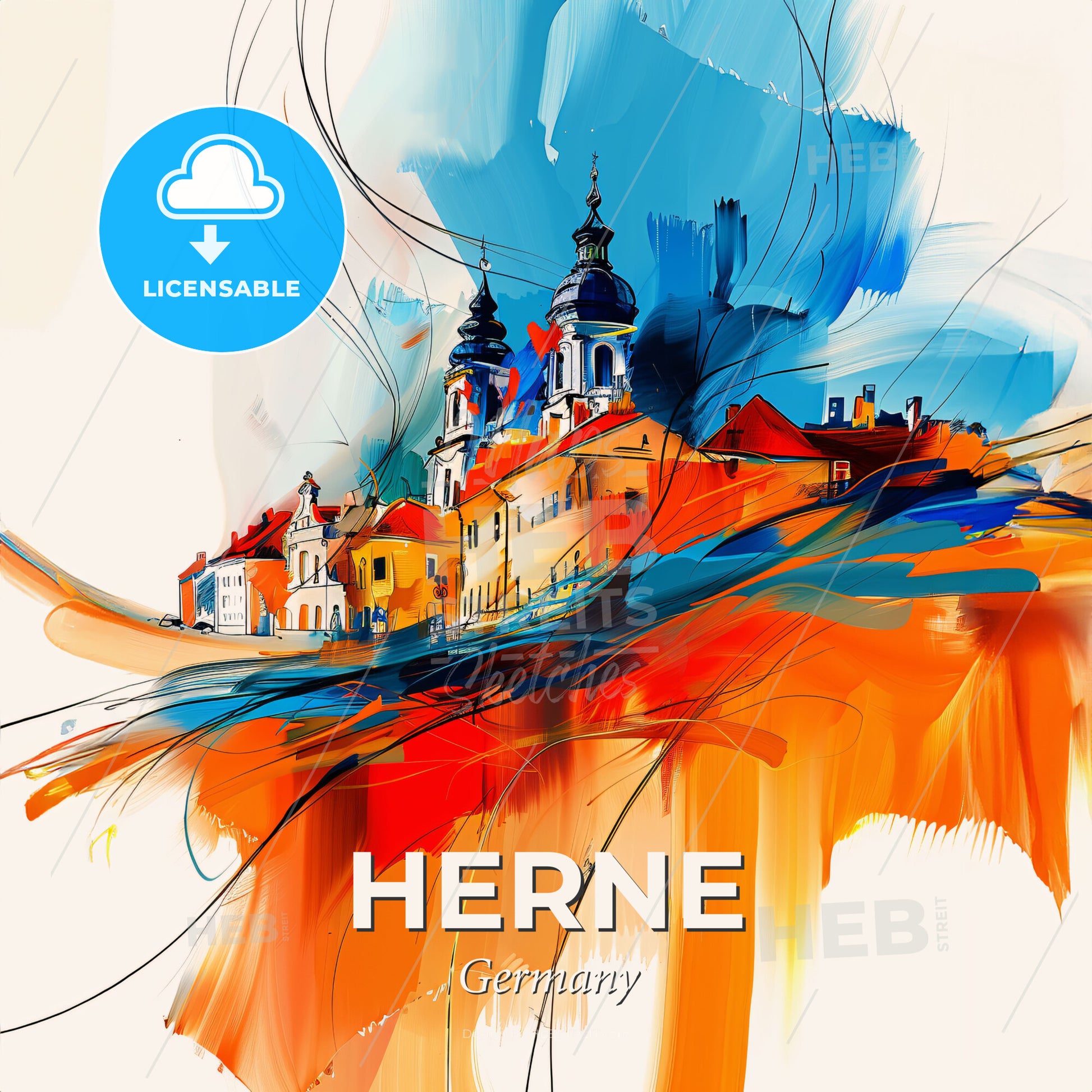 Vibrant Herne, Germany - A Painting Of A Building - Square format print template