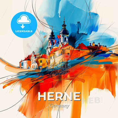 Vibrant Herne, Germany - A Painting Of A Building - Square format print template