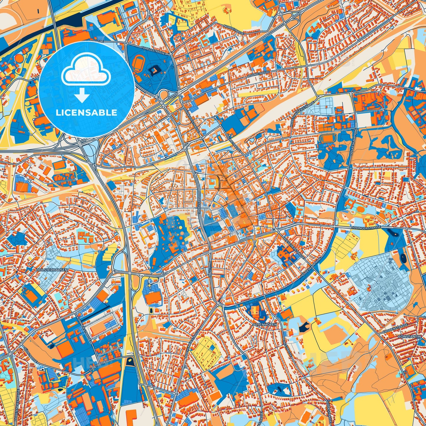 Colorful Herne Street Map with Labels and Buildings