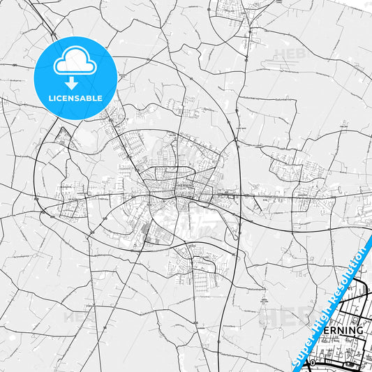 Herning, Denmark light map with streetnames, citynames and districts