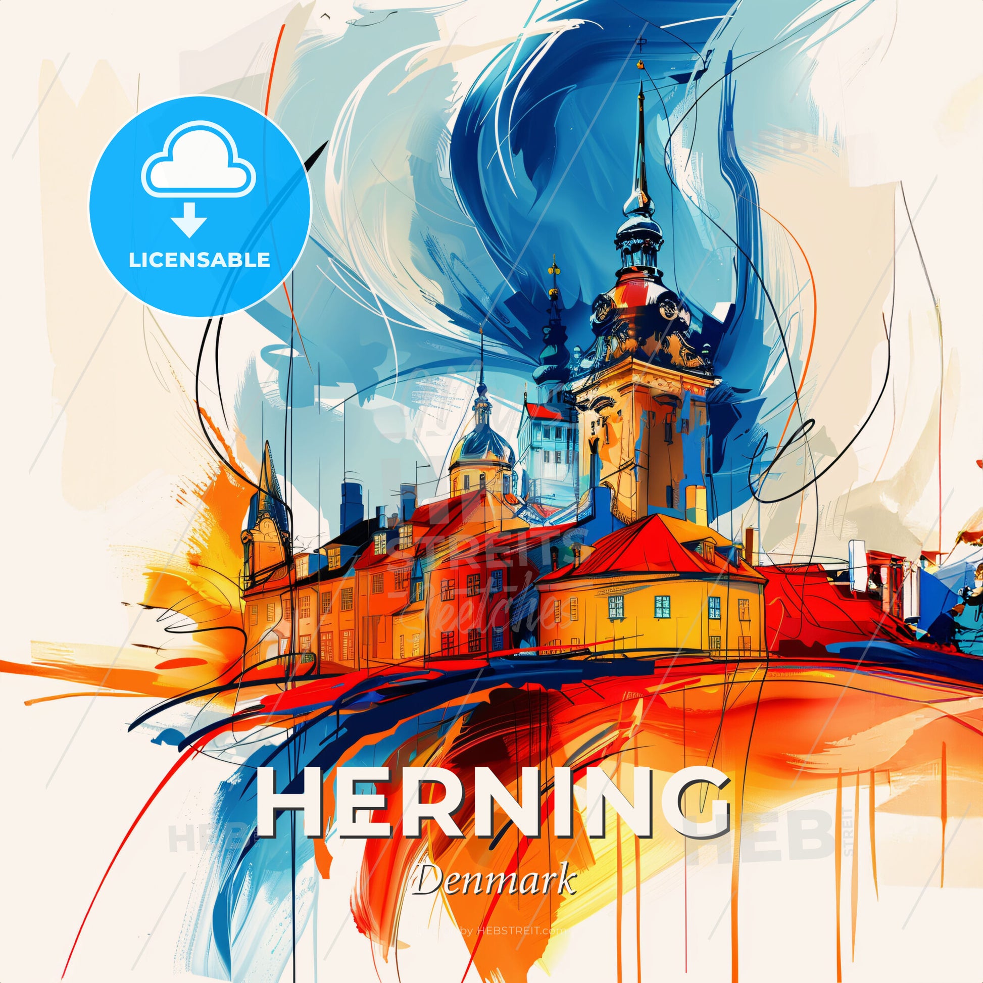 Vibrant Herning, Denmark - A Painting Of A Town - Square format print template