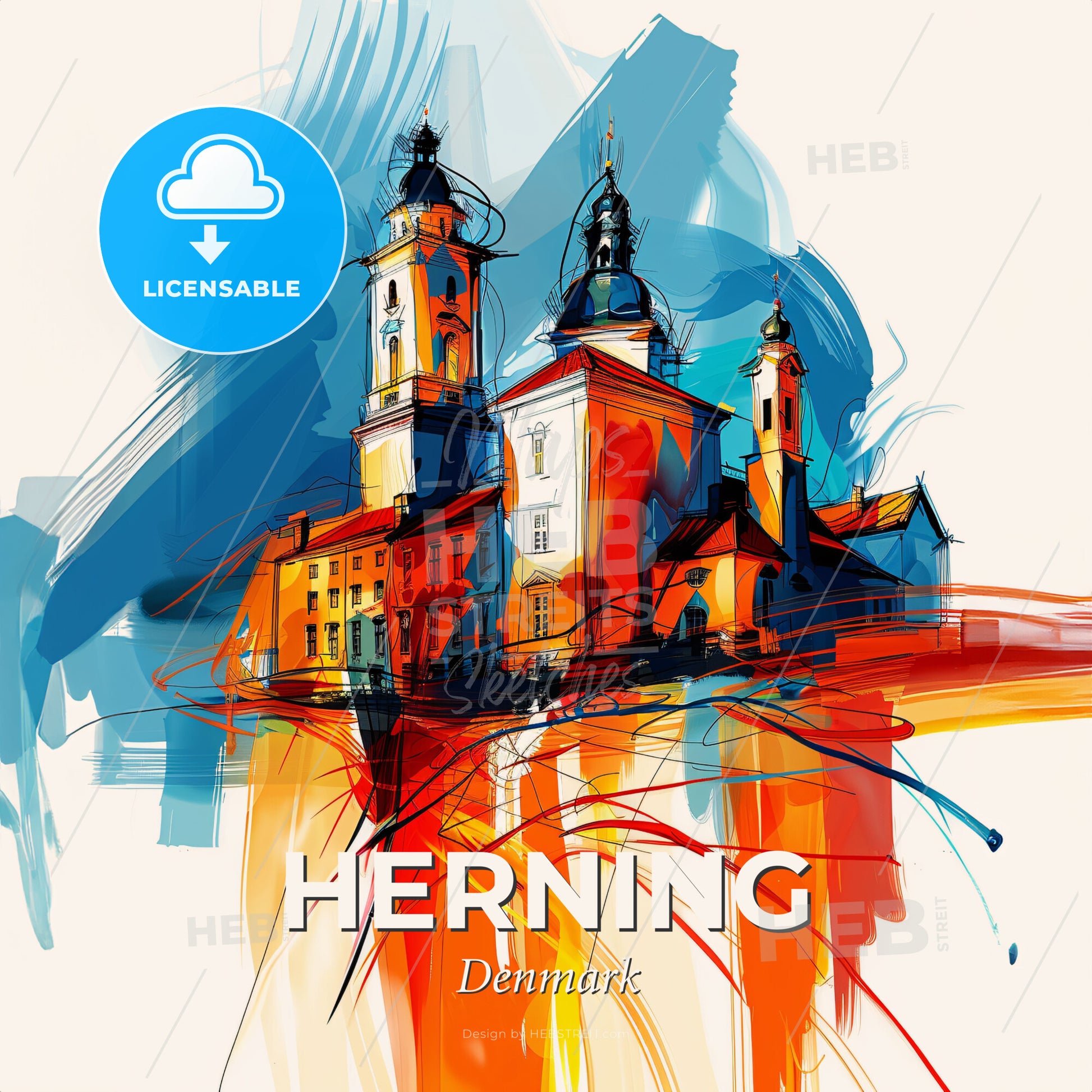 Vibrant Herning, Denmark - A Painting Of A Building - Square format print template