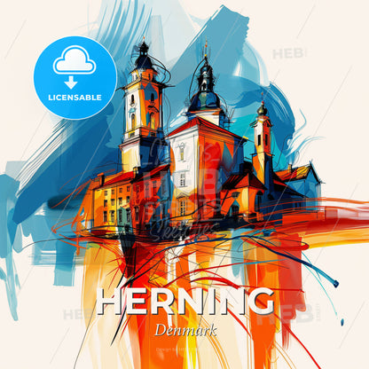 Vibrant Herning, Denmark - A Painting Of A Building - Square format print template