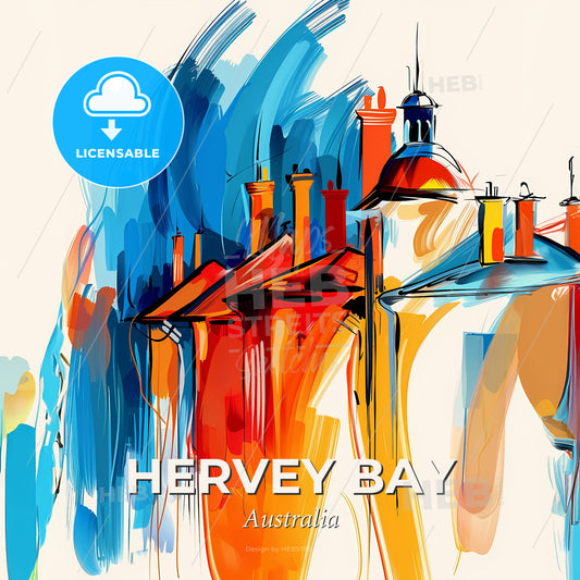 Vibrant Hervey Bay, Australia - A Painting Of A Building With Chimneys - Square format print template