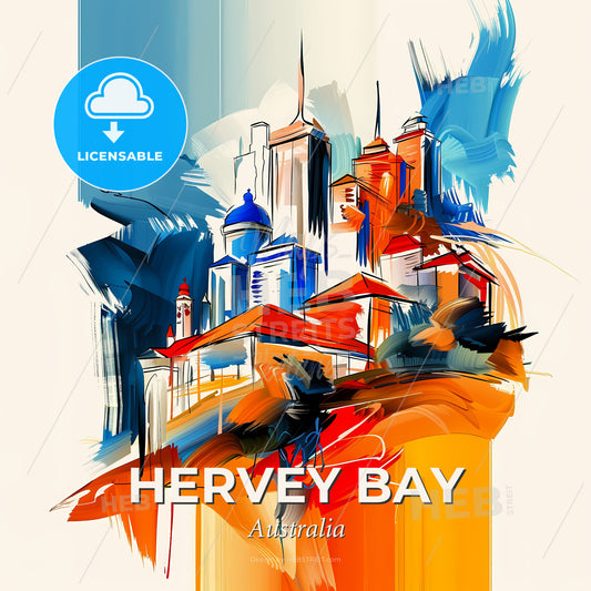 Vibrant Hervey Bay, Australia - A Painting Of A City - Square format print template
