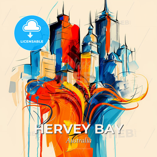 Vibrant Hervey Bay, Australia - A Painting Of A City - Square format print template