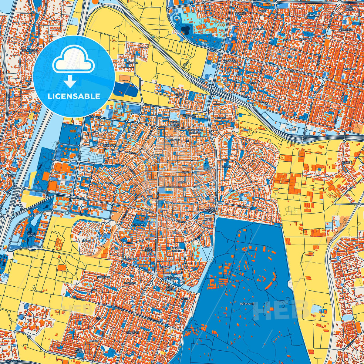 Colorful Herzliya Street Map with Labels and Buildings