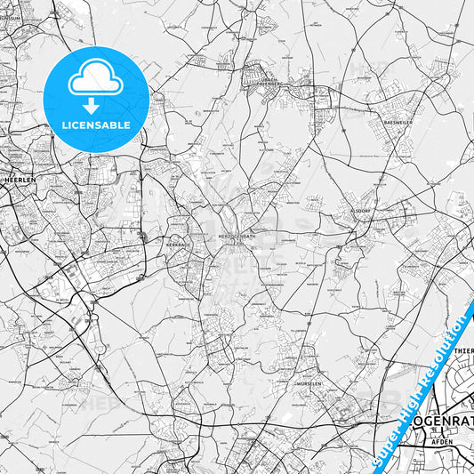 Herzogenrath, Germany light map with streetnames, citynames and districts