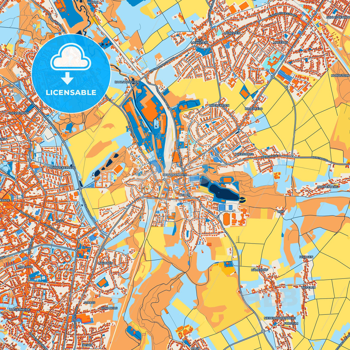 Colorful Herzogenrath Street Map with Labels and Buildings