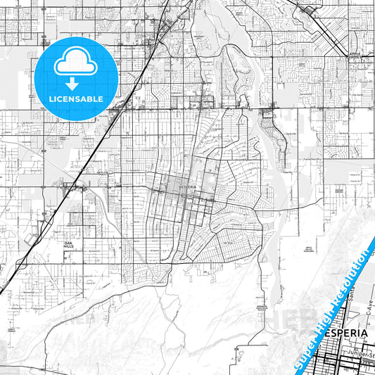Hesperia, California light map with streetnames, citynames and districts