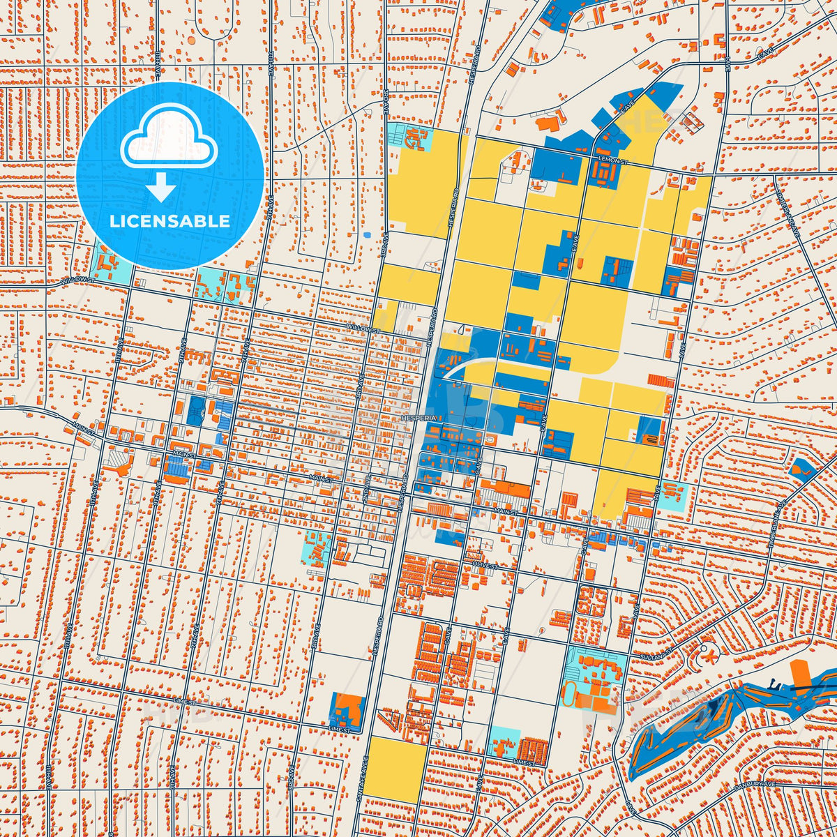 Colorful Hesperia Street Map with Labels and Buildings
