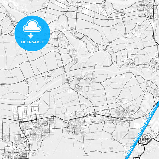 Heusden, Netherlands light map with streetnames, citynames and districts